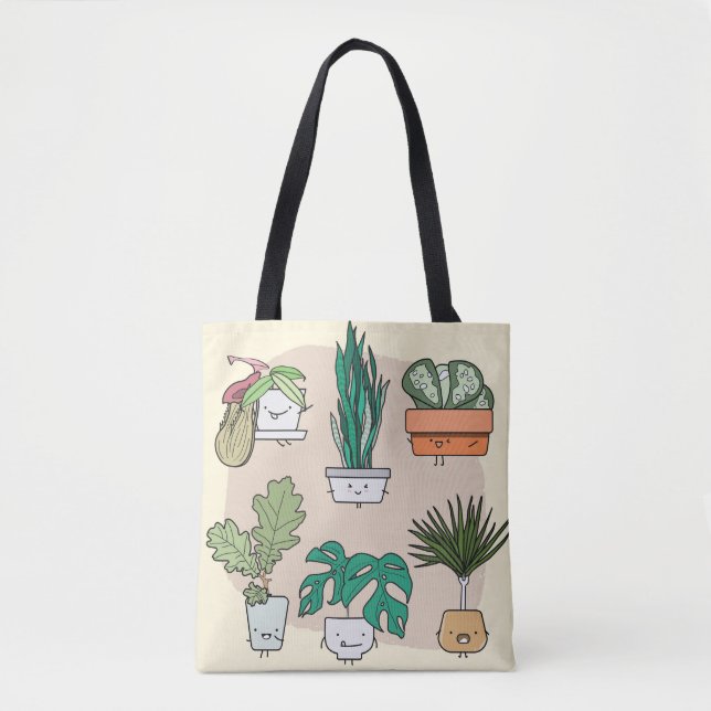 Bolso De Tela Plantas De Casa Cuta: Botánica Colorida. (Anverso)