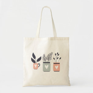 Bolso De Tela Plantas de maceta rosa pastel y gris moderno