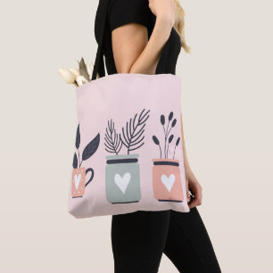 Bolso De Tela Plantas de maceta rosa pastel y gris moderno