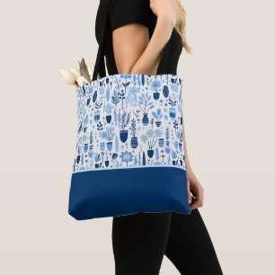 Bolso De Tela Plantas en Contenedores Azules, Blancos y Amarillo