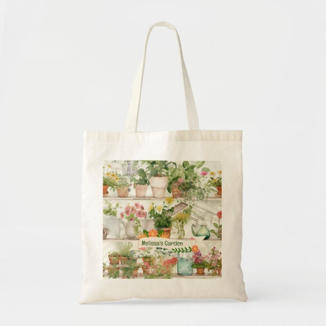 Bolso De Tela Plantas Jardín de flores botánicas acuarela (Frente)