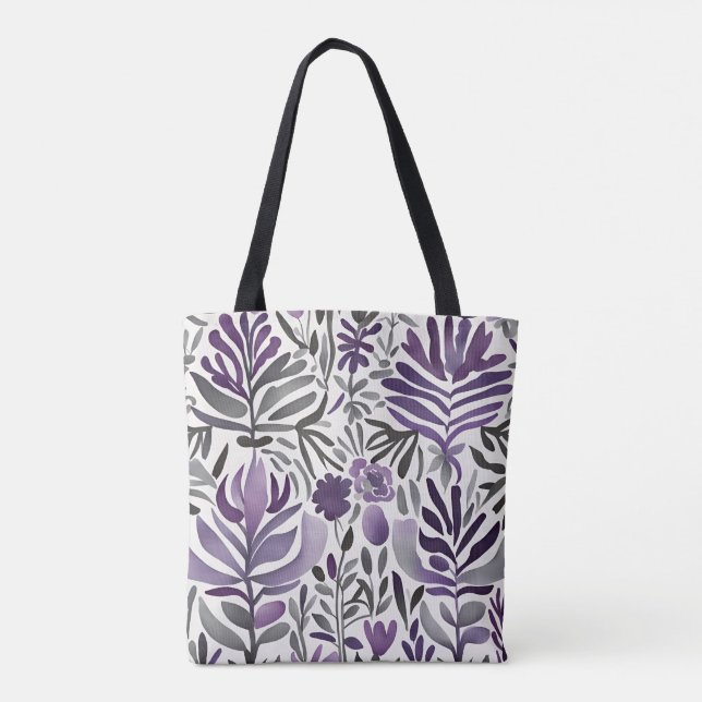 Bolso De Tela Plantas púrpuras acuarela arte (Reverso)