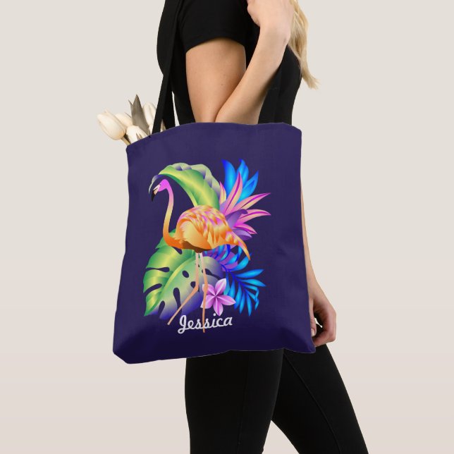 Bolso De Tela Plantas tropicales y flamencos personalizados (Detalle)