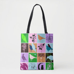 Bolso De Tela Plantas y aves Silhouette Naturaleza animal Arte
