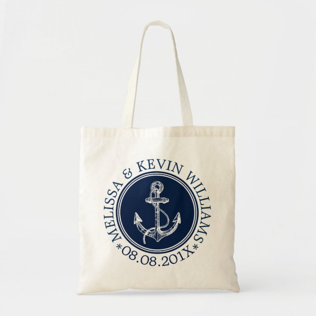 Bolso De Tela Plantilla de Boda de anclaje náutico azul de la ma (Frente)