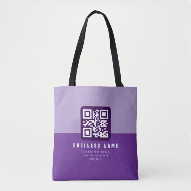 Bolso De Tela Plantilla de código QR moderno editable | Púrpura (Anverso)