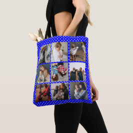 Bolso De Tela Plantilla de Collage de fotos 8 personalizada azul