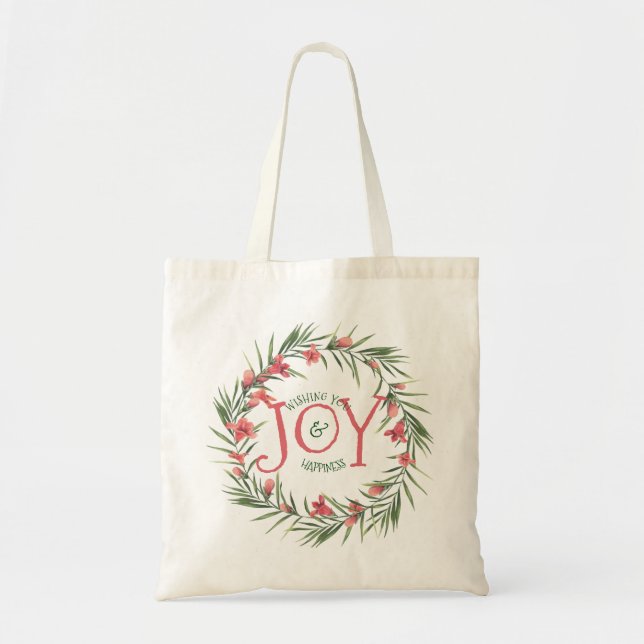 Bolso De Tela Plantilla de joy de Navidades de guirnaldas floral (Frente)