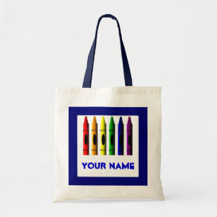 Bolso De Tela Plantilla de nombre de lápiz Crayon Blue Tote Bag