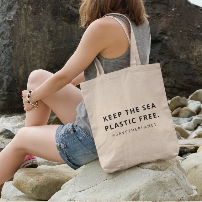 Bolso De Tela Plástico libre | Contaminación del mar Salvar el p (Subido por el creador)