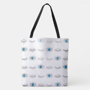 Bolso De Tela Plata Azul Malvado Ojo Eyelema Nazar Mati Patrón