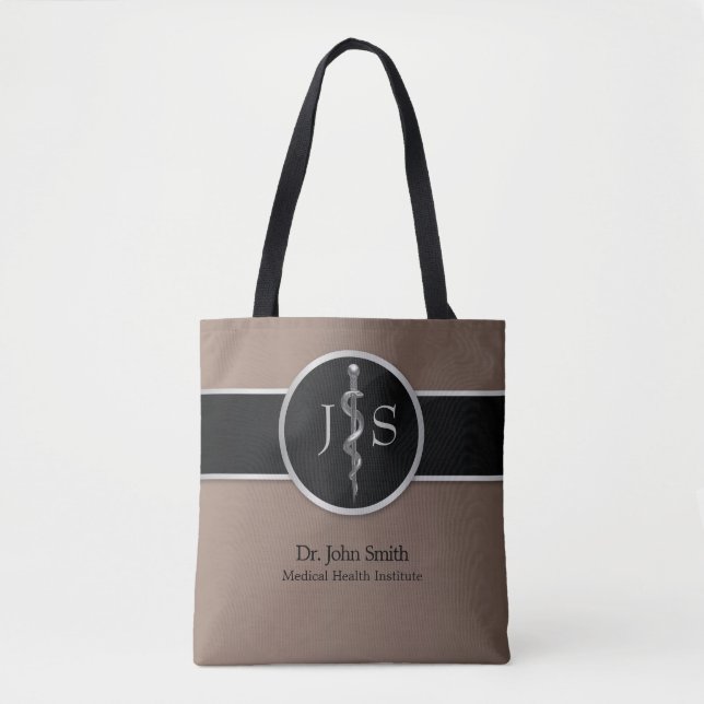 Bolso De Tela Plata Clásica Noble Rod de Asclepius Medical (Anverso)