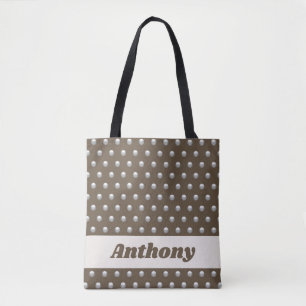 Bolso De Tela Plata metálica moderna y punto de polka marrón osc