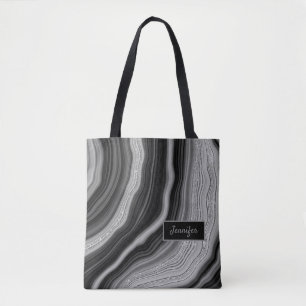 Bolso De Tela Plata Moderna Cristal de Agata Negro Personalizar