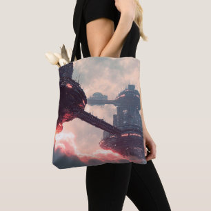 Bolso De Tela Plataformas futuristas en las nubes al crepúsculo