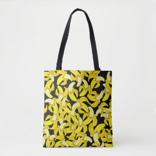 Bolso De Tela Plátanos Amarillos Vintage: fondo negro