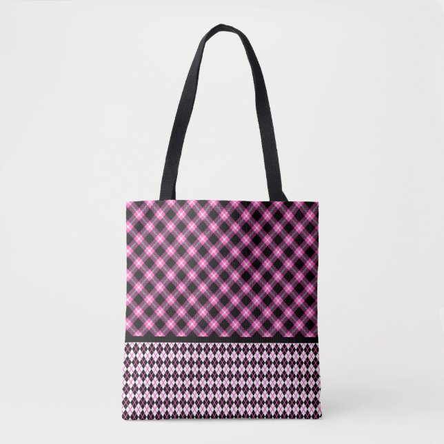 Bolso De Tela Platos de búfalo y arglos en Fuchsia y Negro (Anverso)