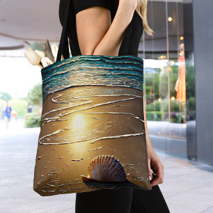 Bolso De Tela Playa al atardecer con conchas