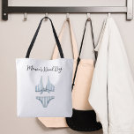 Bolso De Tela Playa azul de bikini<br><div class="desc">Personalice y agregue su nombre o texto. Decorado con un bikini blanco y azul claro a rayas.</div>
