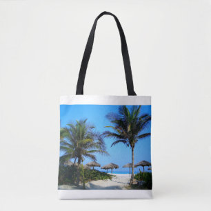 Bolso De Tela Playa de arena con palmeras y vista al océano