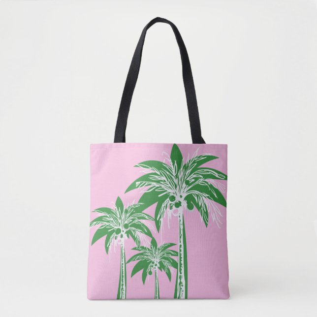 Bolso De Tela Playa de Girona Preppy Green Palm Tree (Anverso)
