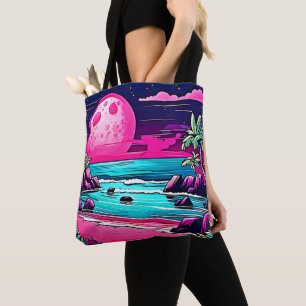 Bolso De Tela Playa de la Luna Rosa Vibrante