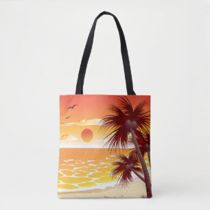 Bolso De Tela Playa de la puesta de sol tropical Isla de palmera