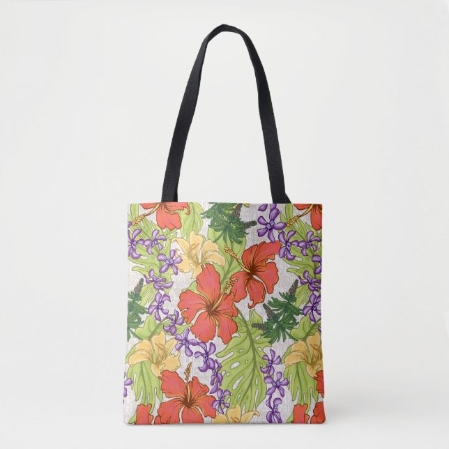 Bolso De Tela Playa de Orchids de Hibiscus Tropical de Hawái (Anverso)
