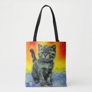 Bolso De Tela Playa de Sunset Cat Style Van Gogh