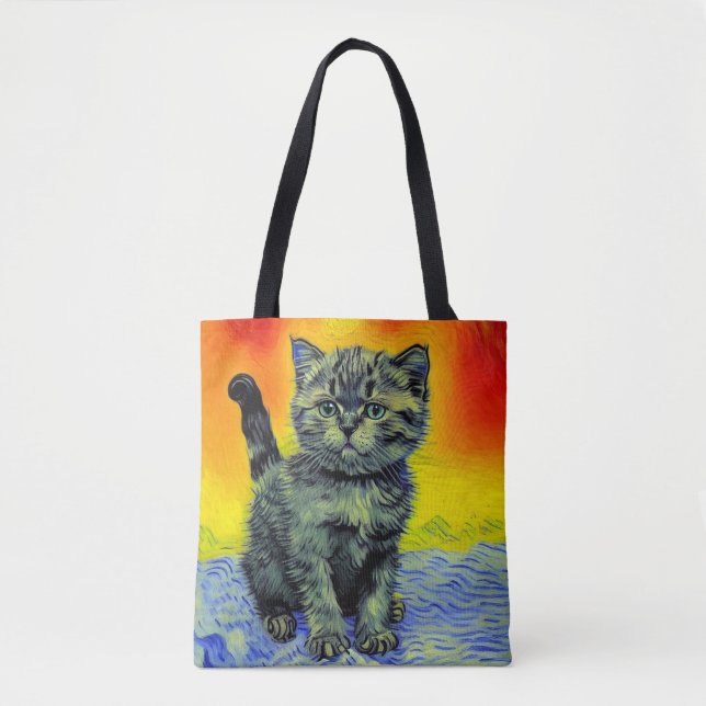 Bolso De Tela Playa de Sunset Cat Style Van Gogh (Anverso)