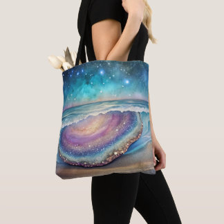 BOLSO DE TELA PLAYA DE VERANO CON TEMA DE GEODA ABSTRACTA PURPUR