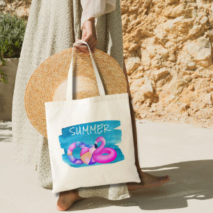 Bolso De Tela Playa Flamingo Rosa