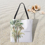 Bolso De Tela Playa moderna de Palmeras Tropicales<br><div class="desc">El diseño de esta bolsa de tetas incluye un grupo de hermosas palmeras de acuarela verde y marrón tropical sobre un fondo blanco simple y limpio. Ideal para los amantes de la playa. Personalízalo con un nombre o inicial. Creado por Simply Farmhouse Press.</div>