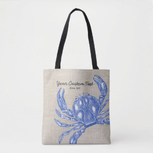 Bolso De Tela Playa náutica del personalizado del cangrejo azul