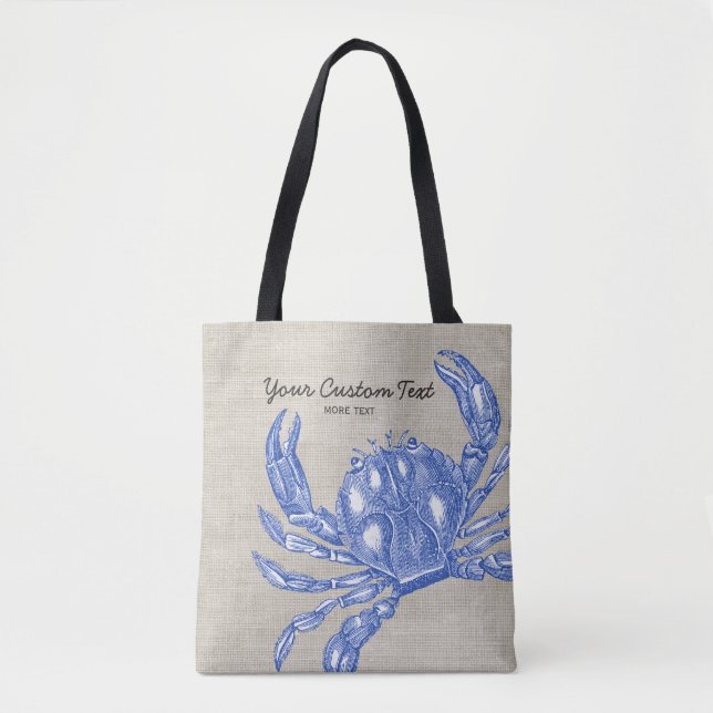 Bolso De Tela Playa náutica del personalizado del cangrejo azul (Anverso)