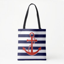Playa Nautical Red Anchor Navy Stripes Beach