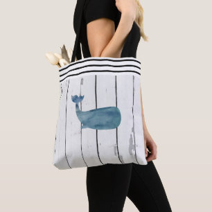 Bolso De Tela Playa Nautical Whale Shiplap