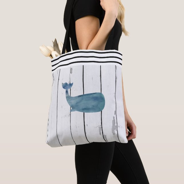 Bolso De Tela Playa Nautical Whale Shiplap (Detalle)