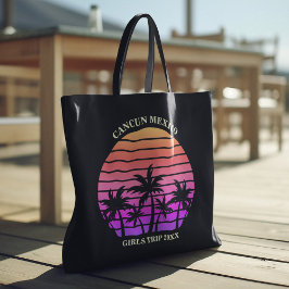 Bolso De Tela Playa Personalizado negra rosa de palmeras atardec