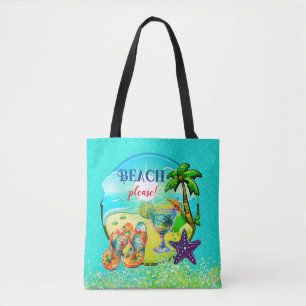 Bolso De Tela Playa por favor turquesa personalizada