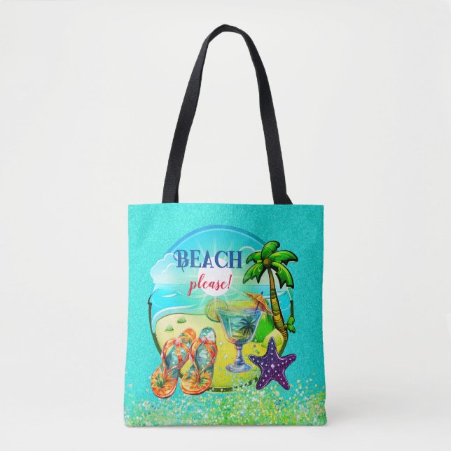 Bolso De Tela Playa por favor turquesa personalizada (Anverso)
