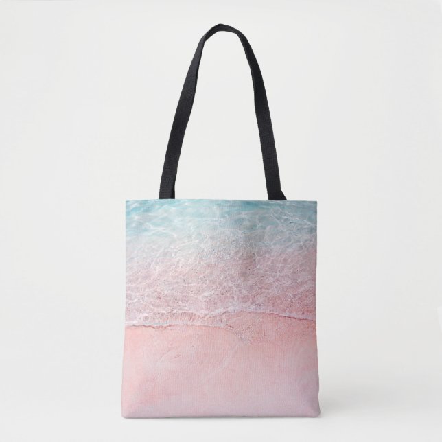Bolso De Tela Playa rosa y ola de salpicaduras (Anverso)
