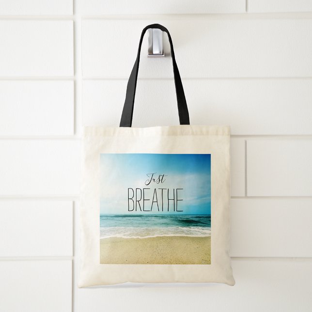 Bolso De Tela Playa Solo Respira (Beach My Happy Place that say's Just Breathe Tote Bag)