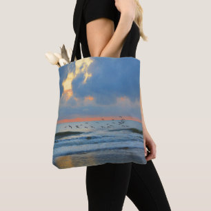 Bolso De Tela Playa Sunset Florida Océano Cálido Naranja Abstrac