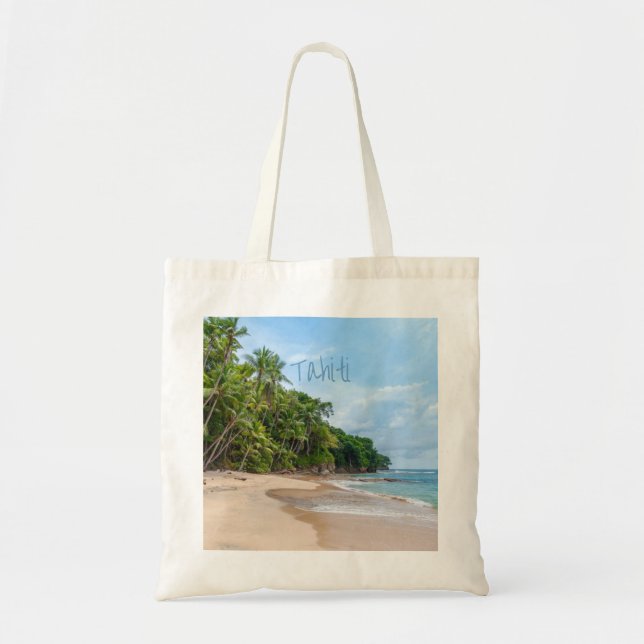 Bolso De Tela Playa Tahiti Sand Blue Sky Palm Trees (Frente)