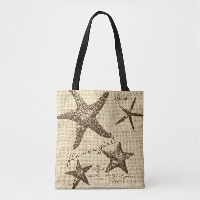 Bolso De Tela Playa Tropical Boda Starfish Flower Girl (Anverso)