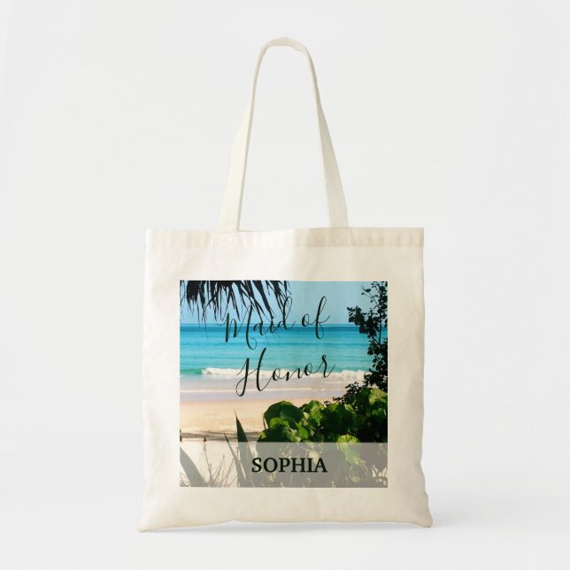 Bolso De Tela Playa Tropical Bridesmaid Océano Azul Verano (Frente)