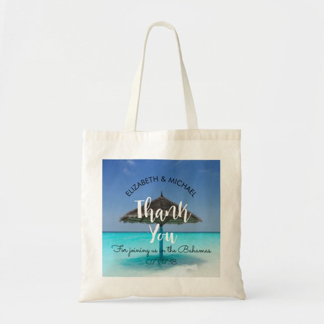 Bolso De Tela Playa tropical con Boda de paraguas con paja (Frente)