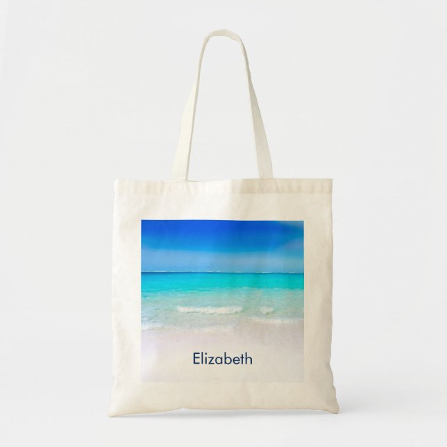 Bolso De Tela Playa tropical con Personalizado turquesa (Frente)