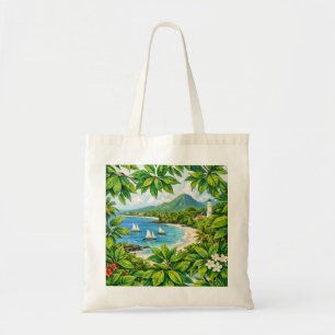 Bolso De Tela Playa Tropical de Comoras Acuarela